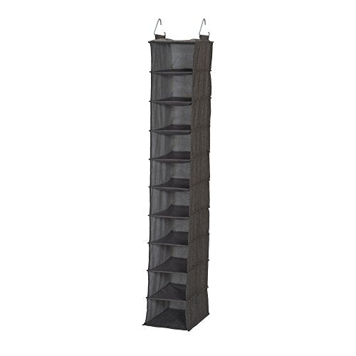 Household Essentials 10-Shelf Wide Hanging Shoe Organizer, Soft and Durable Polyester, Versatile, Breathable, Stylish, Compact, Sturdy Hooks for Rod or Wire Closets, Gray - color: Grey