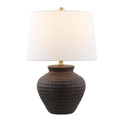 SAFAVIEH Lighting Ledger 22.5" Table Lamp, Dark Brown TBL4352C | Textured Ceramic Base, Fabric Shade, LED Bulb Included, Rustic Farmhouse Style, Easy Assembly - color: Dark Brown