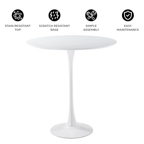 LeisureMod Bristol Collection 35" Round Bar Height Table, Modern MDF Top Pub with White Pedestal Base, Bistro Cocktail Table for Kitchen, Dining Room, Cafe, Restaurant & Home Bar, White - color: White, size: 35" Wide