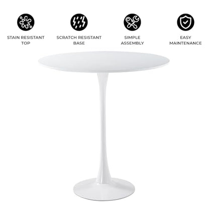LeisureMod Bristol Collection 35" Round Bar Height Table, Modern MDF Top Pub with White Pedestal Base, Bistro Cocktail Table for Kitchen, Dining Room, Cafe, Restaurant & Home Bar, White - color: White, size: 35" Wide