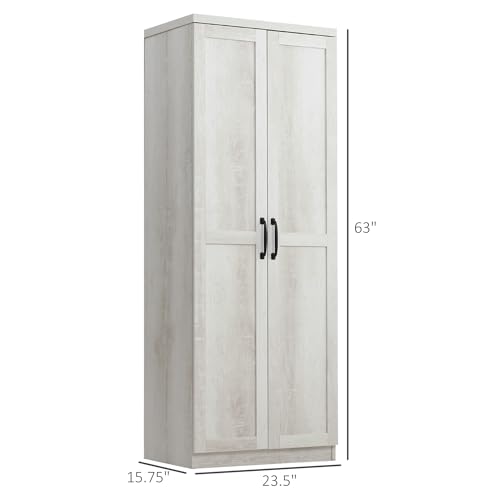 HOMCOM 63" 2-Door Kitchen Pantry 5-Tier Antique White | Freestanding Storage Cabinet, Shelving, 2 Adjustable Shelves, for Dining Room - color: White