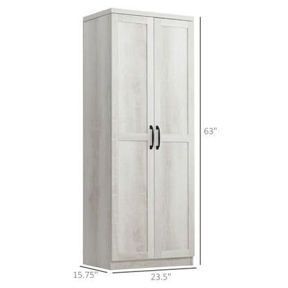 HOMCOM 63" 2-Door Kitchen Pantry 5-Tier Antique White | Freestanding Storage Cabinet, Shelving, 2 Adjustable Shelves, for Dining Room - color: White