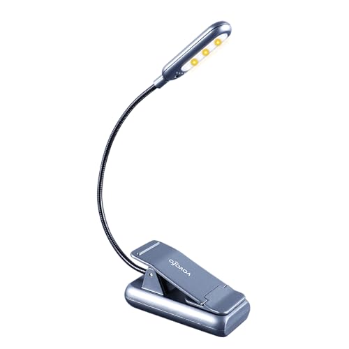 VAVOFO Rechargeable Book Light for Reading in Bed Kids, 7 LED Reading Light with 9-Level Warm Cool White Daylight, Eye Care Lamp with Power Indicator for Bookworms (Metallic Grey) - color: Metallic Grey