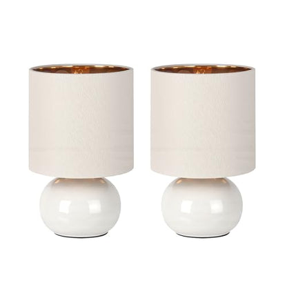 Hamucd Ceramic Table Lamps Set of 2, Modern Classic Bedside Lamps for Nightstand, Small Table Lamp for Bedroom Living Room Desk End Table (White) - color: White