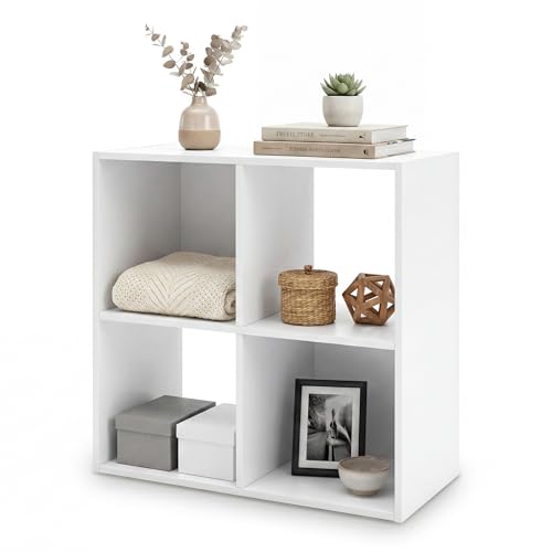 Signature Design by Ashley 4 Cube Storage Organizer, White Bookshelf | Durable engineered wood in sleek white, Versatile entryway bedroom & study room storage, Fits 10.5-inch bins, Onita Series - color: White, size: Four Cube