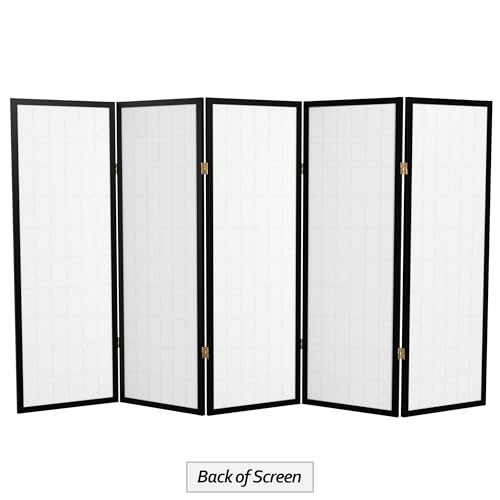 4 ft. Short Window Pane Shoji Screen - Black - 5 Panels - color: Black, size: 5 Panels