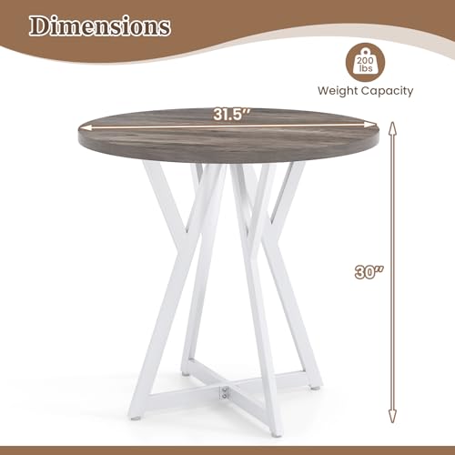 Small Dining Table, 31.5" Round Kitchen Table for 2 with X-Shaped Metal Pedestal Base, Wooden Dining Room Table for Small Spaces, Cafe, Apartment, Living Room, Office (Oak Grey+White)