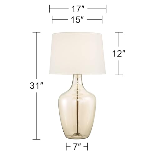 Ania 31" Large Table Lamp USB Dimmer Champagne Glass Jar Modern | USB Charging Port Clear Living Room Bedroom House Bedside Nightstand Office Off-White Tapered Drum Shade - color: Champagne Glass - USB Dimmer Included