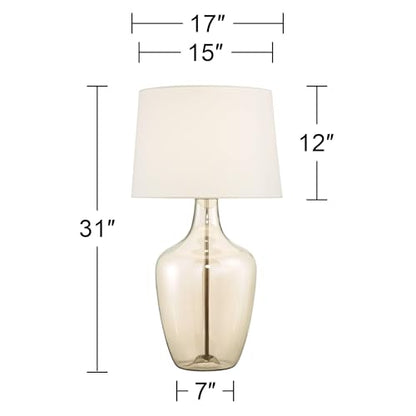 Ania 31" Large Table Lamp USB Dimmer Champagne Glass Jar Modern | USB Charging Port Clear Living Room Bedroom House Bedside Nightstand Office Off-White Tapered Drum Shade - color: Champagne Glass - USB Dimmer Included