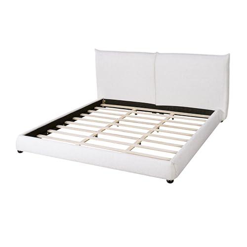 Christopher Knight Home Deft Wooden King Bed Frame and Headboard, Luxurious Upholstered King Size Bed Frame with Linen Fabric Pillow-Back Headboard, Modern Design Bed Set, Easy Assembly, Beige - size: King Size