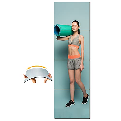 Unbreakable Full Length Wall Mirror, Over The Door Mirror, Thick 1/8", 64"x16", 4 PCS 16"x16", Made of Shatterproof Plexiglass Acrylic, Long Mirrors for Bedroom, Workout for Home Gym Body Mirrors - size: 64"L x 16"W