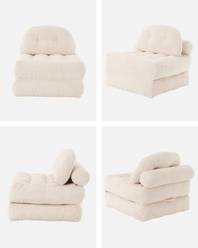 Folding Sofa Bed with Pillow Convertible Sleeper Chair Boneless Foldable Couch Comfy Floor Sofa Lounge Couch Bed for Living Room, Bedroom, Apartment, Beige - color: Beige