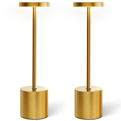 AUDLES Gold Cordless Table Lamps Set of 2, Brass Rechargeable Lamp, Battery Operated Lamps for Wedding Centerpiece & Holiday Tablescape, Touch Dimmable Glam Bedroom Nightstand Lamp, IP54 Waterproof - color: Gold (Set of 2)
