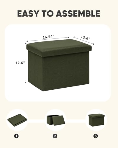 PINPLUS Flat Top Folding Linen Storage Ottoman 16.5", 36L Collapsible Storage Cube with Lid, 250 lbs Load Capacity, Fabric Foot Rest Seat for Living Room, Bedroom, Closet,Olive - color: Olive Green