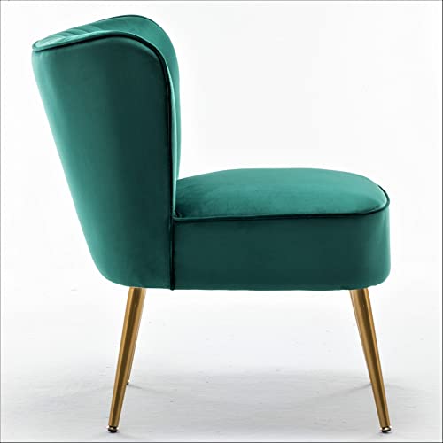 Container Furniture Direct Modern Velvet Accent Chair for Living Room, Bedroom, or Entryway, Stylish and Comfortable Armless Design with Metal Legs, Green - color: Green