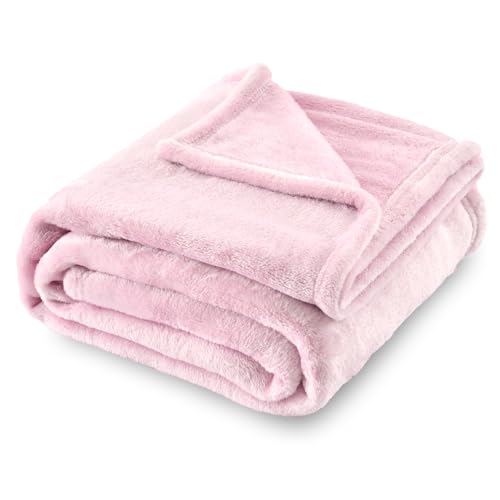 Flannel Fleece Blanket Throw Size, Light Pink, 50x60 inches | All Season Lightweight Super Soft Cozy Blanket for Bed or Couch - color: Light Pink, size: 50"×60"