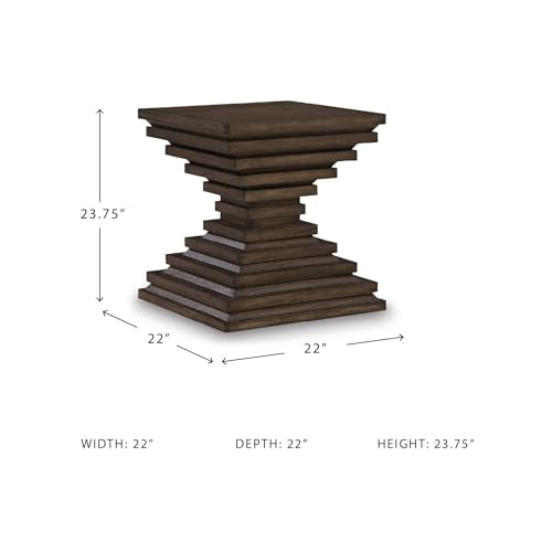 Signature Design by Ashley Hannodream Square End Table, Warm Brown | Fully assembled contemporary base, Solid hardwood, rustic oak veneer and MDF substrates, 22-inch square top for living room - color: Warm Brown