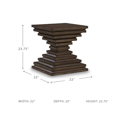 Signature Design by Ashley Hannodream Square End Table, Warm Brown | Fully assembled contemporary base, Solid hardwood, rustic oak veneer and MDF substrates, 22-inch square top for living room - color: Warm Brown