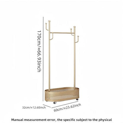 Gold Wheeled Cactus Metal Coat Rack Freestanding Garment Organizer | Double Sided, Modern Style, Powder Coated, for Entryway and Bedroom, 24x14x66.93 Inches - color: Gold