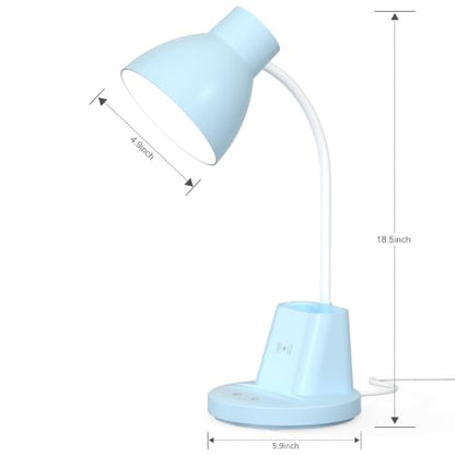 10W Wireless Charging LED Desk Lamp with Pen Holder, CRI 95, Blue | 800LM, 3 Modes, 360°Flexible Arm, Touch, Brightness, Table Lamp for Home Office, Dorm, Bedside, Study, Reading, with Adapter - color: Blue