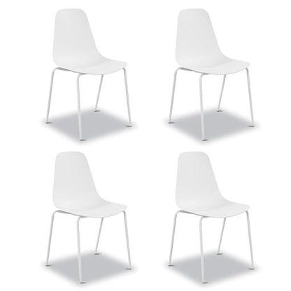 Poly & BARK Isla Stackable Dining Chairs Set of 4 – Mid Century Modern Plastic Dining Chair with Metal Legs – Kitchen & Dining Room Chairs – Dining Table Chairs Set – Indoor/Outdoor – White - color: White, style: Isla Stackable Set of 4