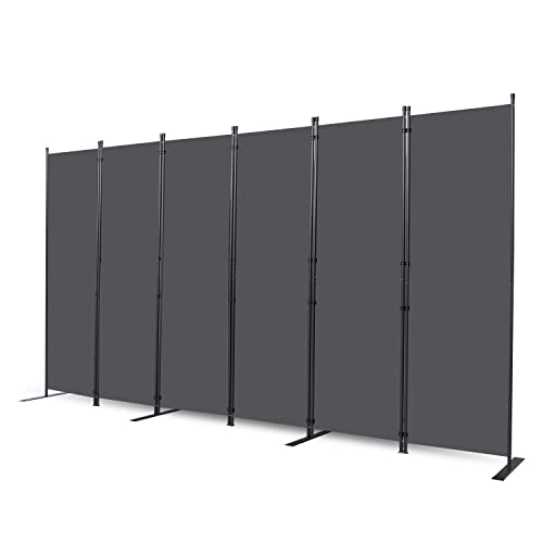 Room Divider, 6 Panel Folding Privacy Screens with Wider Feet, Grey | 132" W X 71" H Room Divider Panel, Stable Frame Structure, Flexible Space Separator, Portable wall divider for Room Partition - color: Grey, size: 22"- 6 Panel