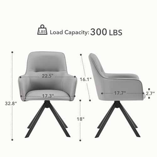 360° Swivel Dining Chairs Set of 2, Modern Upholstered Dining Room Chairs with Thicken Cushion, Dining Chairs with Armrests Swivel Kitchen Chairs for Living Room, PU, Grey - color: Grey, size: Set of 2