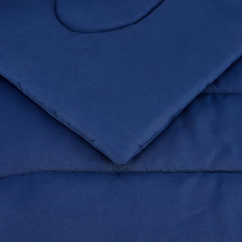 Amazon Basics 3-Piece Soft Microfiber Kid's Comforter and Pillow Sham Set, Full/Queen, Navy, Solid - color: Navy, size: Full/Queen