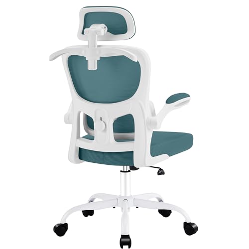 Office Chair Ergonomic Desk Chairs with Adjustable Lumbar Support& Headrest Hanger, High Back Breathable Mesh Chair with Wheels, Rolling Swivel Comfy Task Computer Chair for Home Work Gaming - color: Aqua
