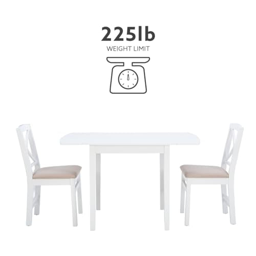 Torino Three Piece Drop Leaf Dining Set in White with Beige Upholstered Seats by Linon - color: White Set