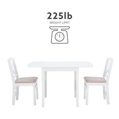 Torino Three Piece Drop Leaf Dining Set in White with Beige Upholstered Seats by Linon - color: White Set
