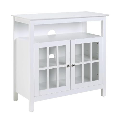 Convenience Concepts Big Sur Highboy TV Stand with Storage Cabinets and Shelves in White Finish - color: White