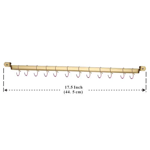 Kyraton Kitchen Utensil Rack, Kitchen Rack With Gold Titanium Plating,Rail Rack Organizer for Hanging Knives,Wall Mounted Gourmet Kitchen Rail with 14 Hooks - color: 2.Gold
