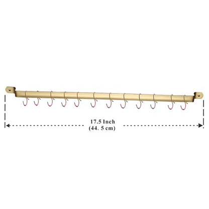 Kyraton Kitchen Utensil Rack, Kitchen Rack With Gold Titanium Plating,Rail Rack Organizer for Hanging Knives,Wall Mounted Gourmet Kitchen Rail with 14 Hooks - color: 2.Gold