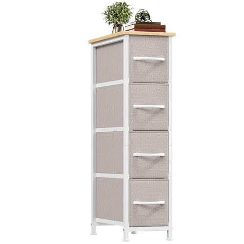 Somdot Narrow Dresser for Bedroom, 4 Drawer Storage Cabinet, Ash Grey | Storage Organizer with Fabric Bins, Storage Organizer Unit, Wood Top, Sturdy Steel Frame, Chest of Drawer for Closet, Hallway - color: Ash Grey, size: 18.9"D x 7.9"W x 29.5"H (4 Drawe
