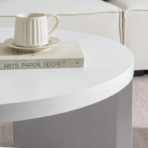 Round Nesting Coffee Table Set of 2, 31.5 & 18 in, White | White nesting coffee table, round coffee tables for living room, rounded edges, space-saving design - color: White