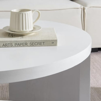 Round Nesting Coffee Table Set of 2, 31.5 & 18 in, White | White nesting coffee table, round coffee tables for living room, rounded edges, space-saving design - color: White