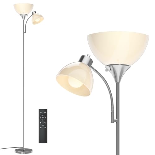 GERGO Floor Lamp, Remote Control with 4 Color Temperatures, LED Torchiere Floor Lamp with Adjustable Reading Lamp for Bedroom, Standing Lamps for Living Room, Bulb Included (Brushed Nickel) - color: Brushed Nickel