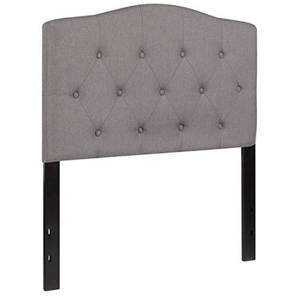 EMMA + OLIVER Twin Button Tufted Headboard | Adjustable Bed Rail Slots, Fabric Upholstered - color: Light Gray, size: Twin