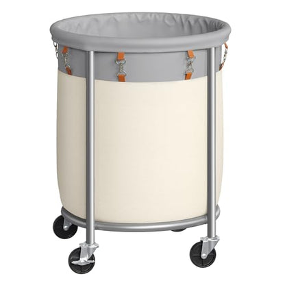 SONGMICS Laundry Basket, Rolling Steel Frame with 2 Locking Wheels, 110 L | Heavy-Duty Laundry Hamper Cart with Removable Bag, Dove Gray and Cream White, URLS002GD02 - color: Dove Gray + Cream White, size: 110 L (1-Section)