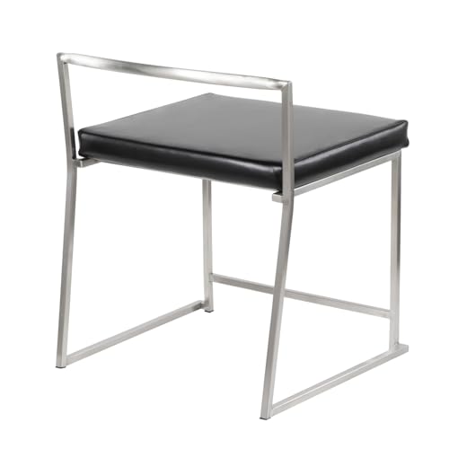 Contemporary Stackable Dining Chair in Black Faux Leather - Set of 2
