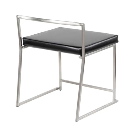 Contemporary Stackable Dining Chair in Black Faux Leather - Set of 2