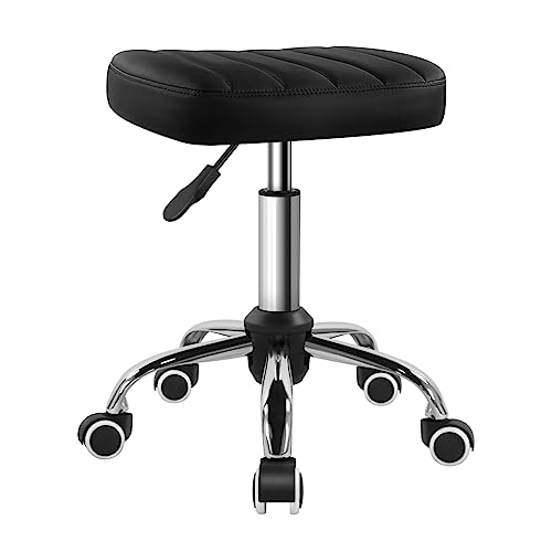 BFTOU Black Minimalist Square Swivel Stool with Wheel for Work SPA Shop Massage Height-Adjustable and Cost-Effective Rolling Stool Chair - color: Black