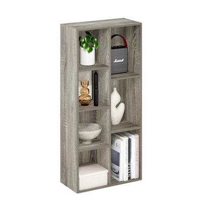Furinno LUDER Book Shelf, 7-Cube Bookshelf, Bookcase with Open Shelves, 9.4 x 19.5 x 41.7, Easy Assembly, for Living Room, Bedroom, Home Office, French Oak - color: French Oak, size: 7-Cube