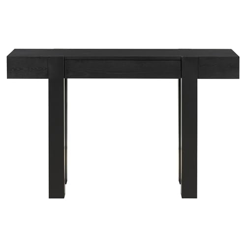 Rustic Console Table with Hidden Drawer, Wooden Sofa Table Behind Couch | Side Power Outlet,for Entryways, Living Room, Foyer, Black - color: Black