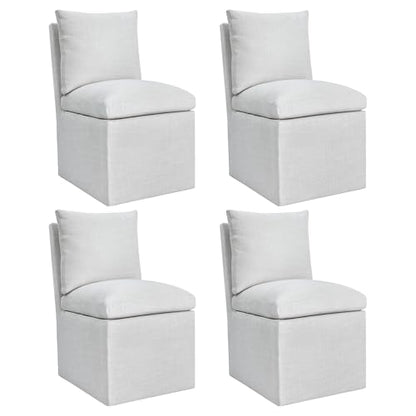 DUHOME Upholstered Armless Dining Chair with Casters,Linen Dining Chairs Set of 4 for Living Room,Single Sofa Chair with 4 Casters for Bedroom Reading Room Waiting Room Kitchen Dining Room - size: 4 pcs