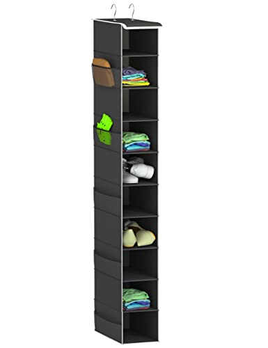 Libeder 10-Shelf Hanging Shoe Organizers with Side Pockets, Black | Hanging Closet Organizer with Side Pockets for Wardrode,Dorm, Folding Shoe Racks, Space Saving Hanging Shelves with Hooks - color: Black
