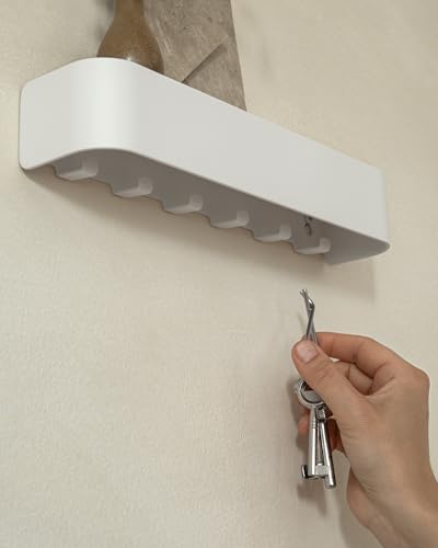 Kazai. Key Holder for Wall 'Tone' | Minimalist Key Hooks Design from Berlin | Modern Key Hanger with Metal Shelf | Key Hook Wall Mounted as Hallway Furniture | White - color: White