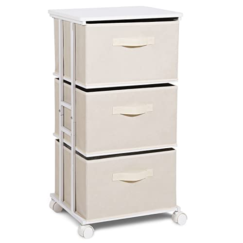 MAX Houser Dresser Tower with 3 Drawers for Bedroom, Fabric Storage Organizer Unit, Chest of Drawers with with WoodTop, Small Vertical Storage for Guest Room, Closet, Entryway(Beige) - color: Beige