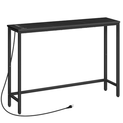 HOOBRO Narrow Console Table with Power Outlets, 44.9 Inches Sofa Table, Slim Behind Couch Table, Entryway Table with Display Shelf, for Living Room, Foyer, Hallway, Black BB114UXG01 - color: Black